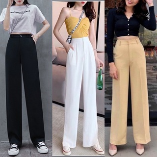 Quần ống rộng nữ Culottes, Quần tây ống Suông dáng dài Cạp Cao, vải màu Đen Trắng Be