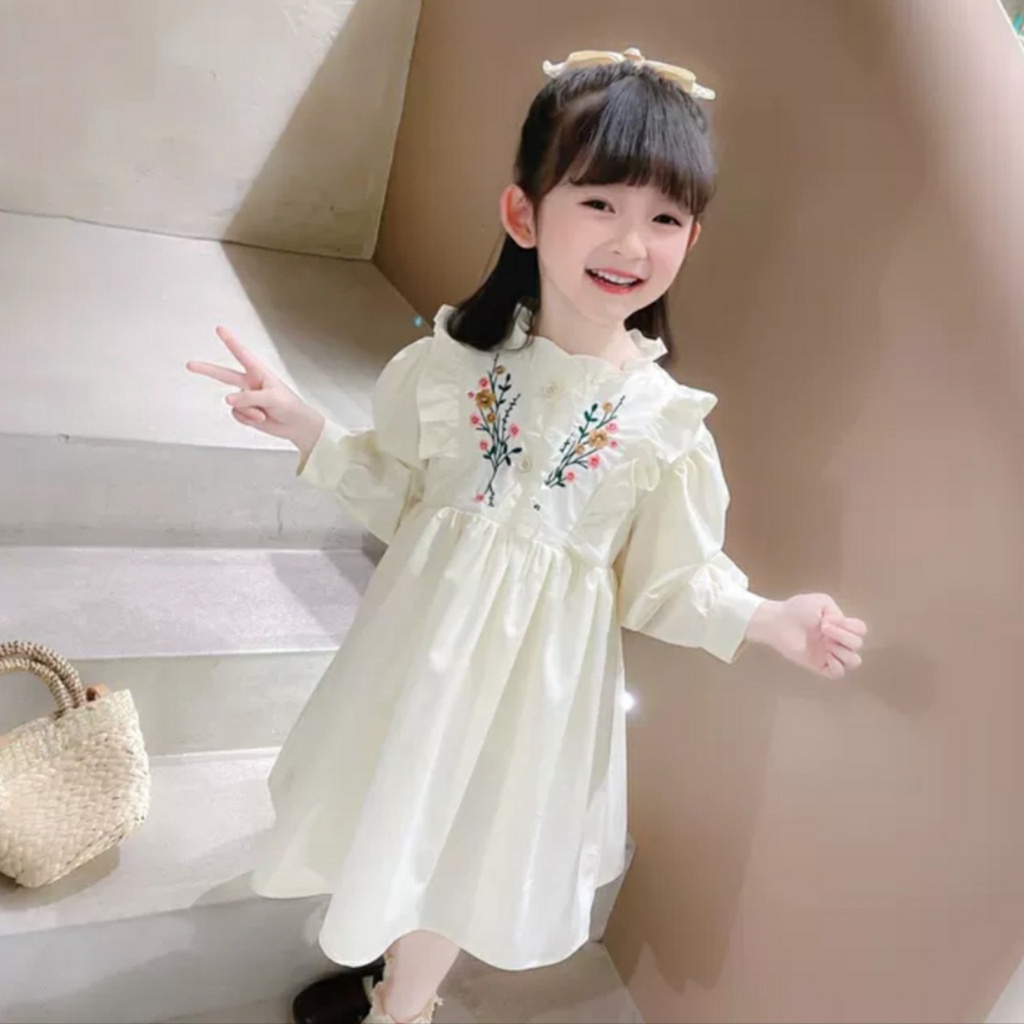 Váy bé gái cổ tàu thếu hoa đính ren hạt siêu hót cho bé