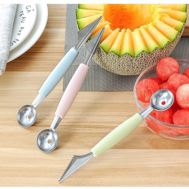 Muỗng tròn nạo trái cây, dao thìa khắc tỉa hoa quả 2 đầu