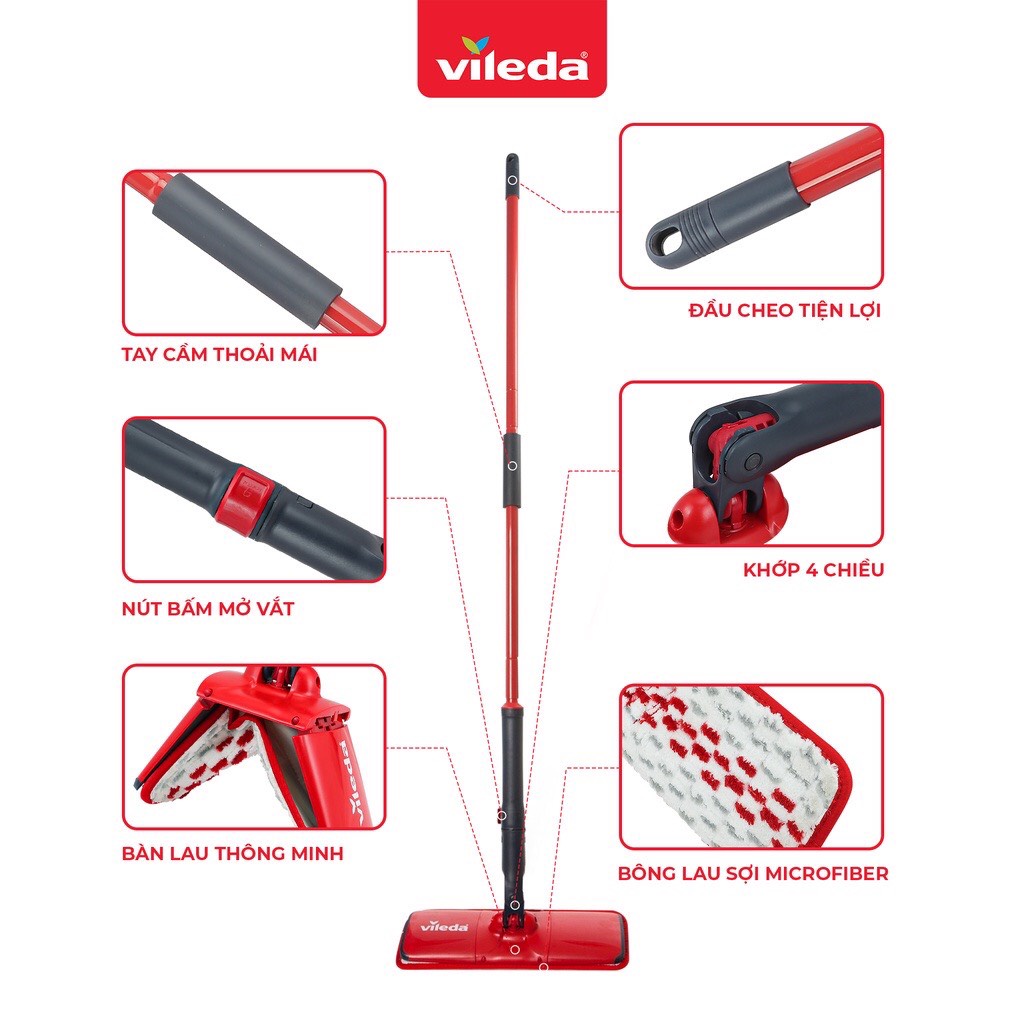 Cây lau nhà tự vắt thông minh VILEDA UltraMax Easy Twist, đầu lau hình chữ nhật, vắt nước tiện lợi - TSU152115