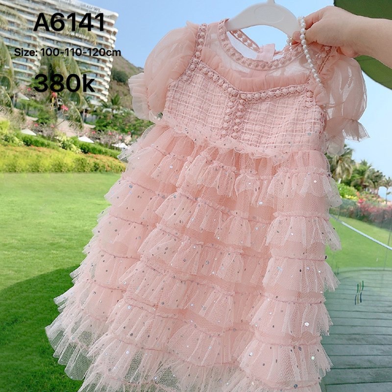 Váy bé gái xếp tầng Hồng công chúa ( hàng Quảng châu )