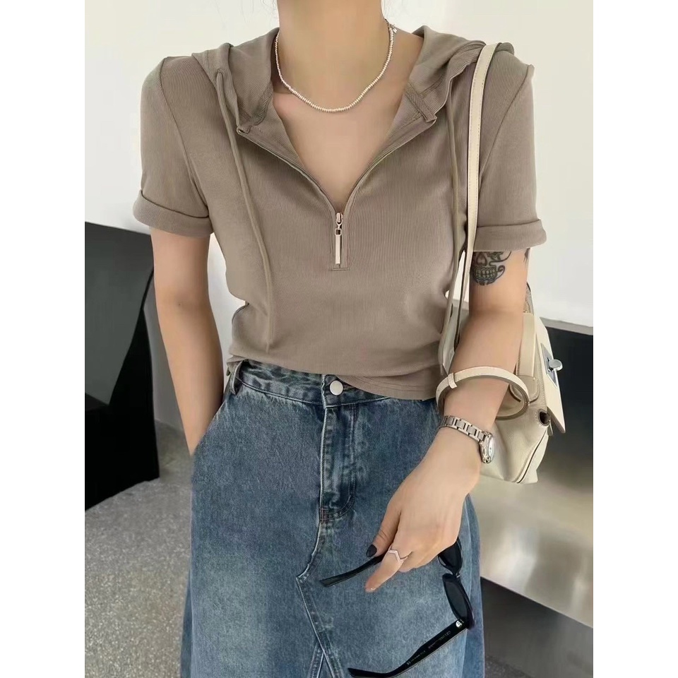 Áo phông có mũ phong cách hàn quốc chất liệu cotton cầm nặng tay lun ạ (ảnh thật)