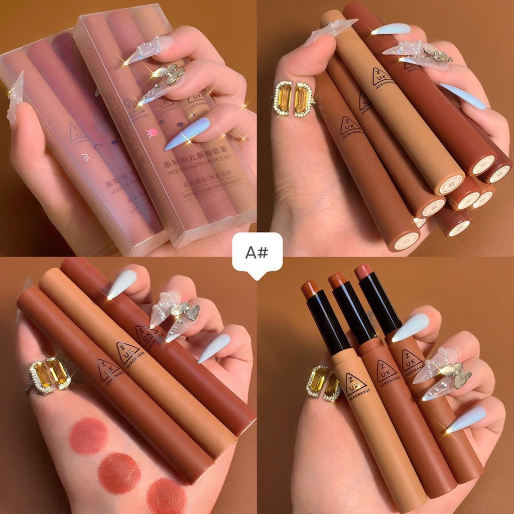 Set 3 Son Kem Lì ZUK Mịn Mượt Như Nhung Kháng Nước Không Dính Cốc/ Dưỡng Ẩm Môi/ Lâu Trôi