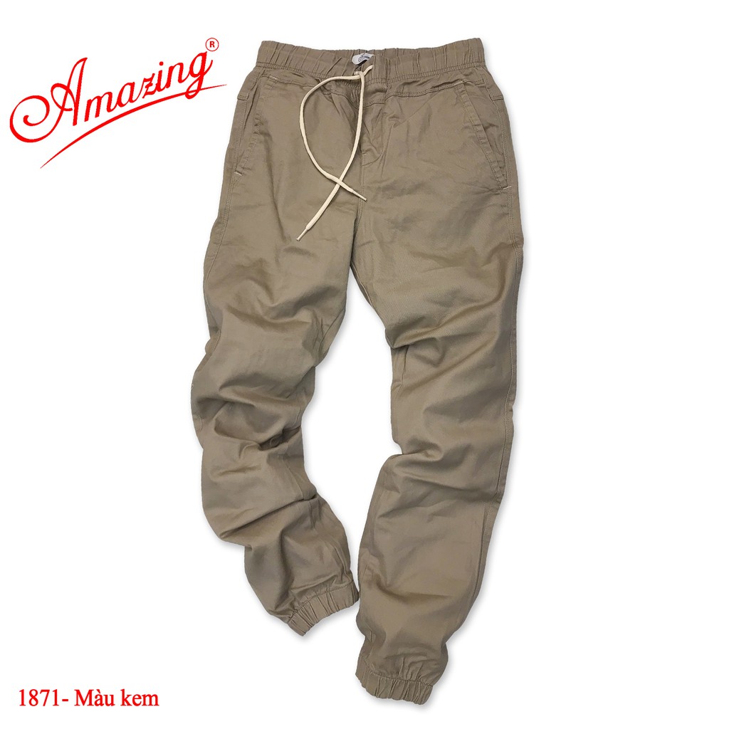 Quần Jogger big size, kaki nam Amazing, gấu bo chun, dáng thể thao năng động, vải co giãn nhẹ, màu cafe nhạt