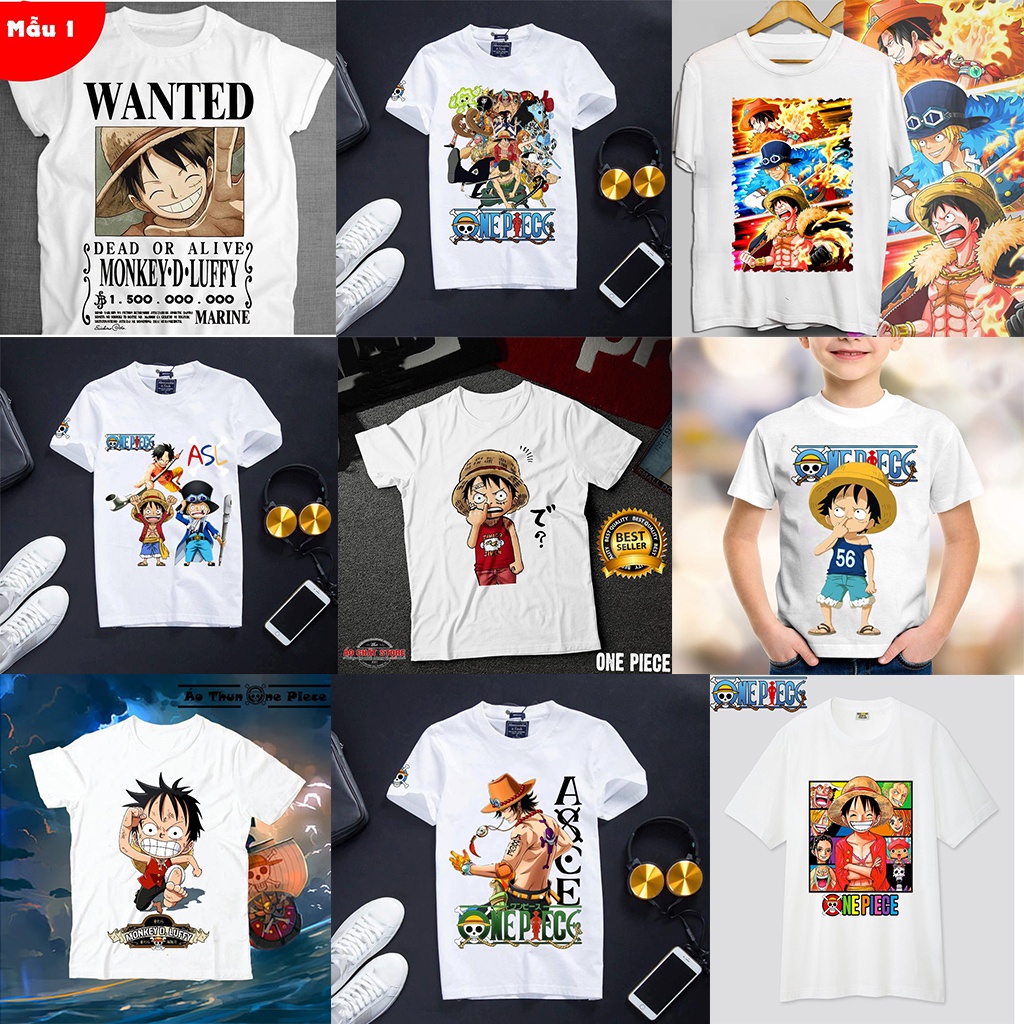 Áo One Piece [Đủ Size] Áo Thun in hình Luffy Zoro Ace One Piece Màu Trắng Cực Đẹp Vải Cotton