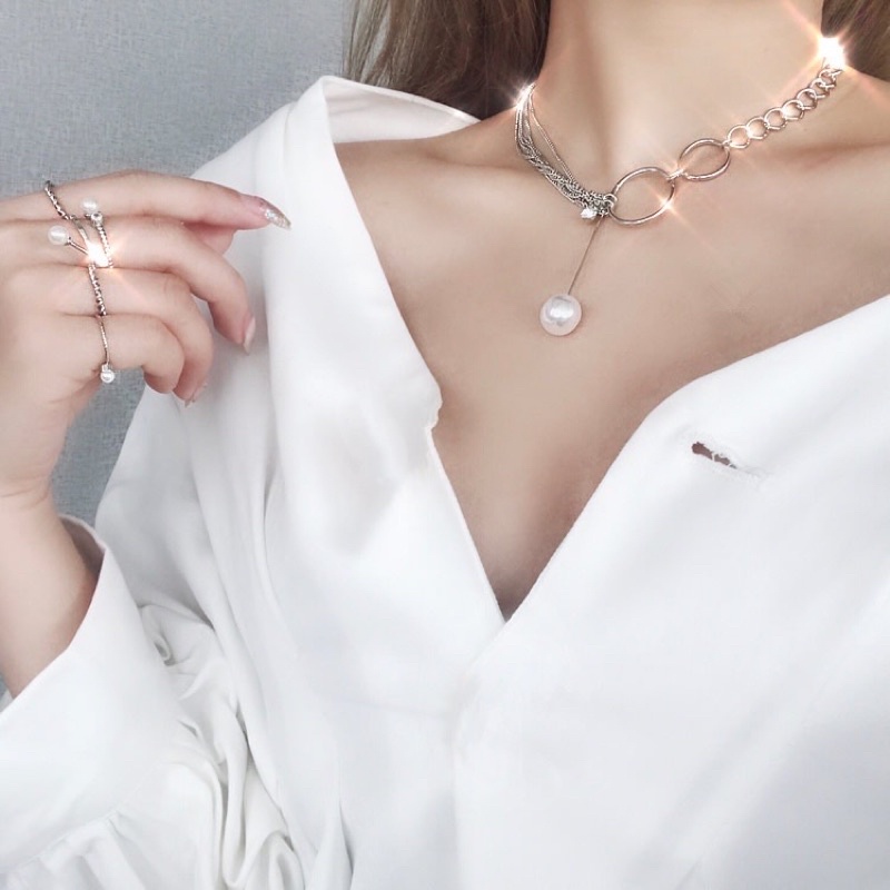 vòng cổ chocker mạ bạc cao cấp đính hạt ngọc nhân tạo phong cách hàn quốc TH91666