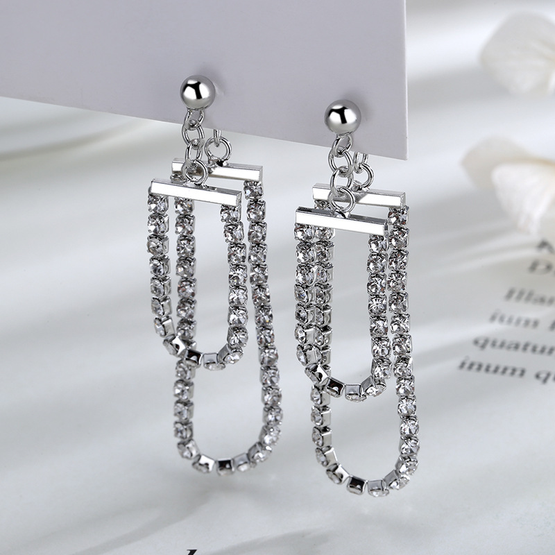 Khuyên Tai Tua Rua Dài Hai Lớp Đính Đá Zircon 22720