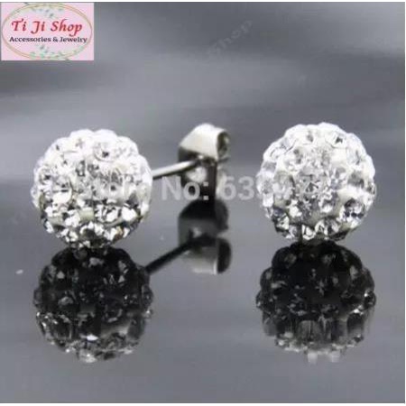 BÔNG TAI NỮ INOX TÒN TEN TRÁI CHÂU XOÀN TRẮNG  hột đều đẹp, không đen ( nhiều mẫu)