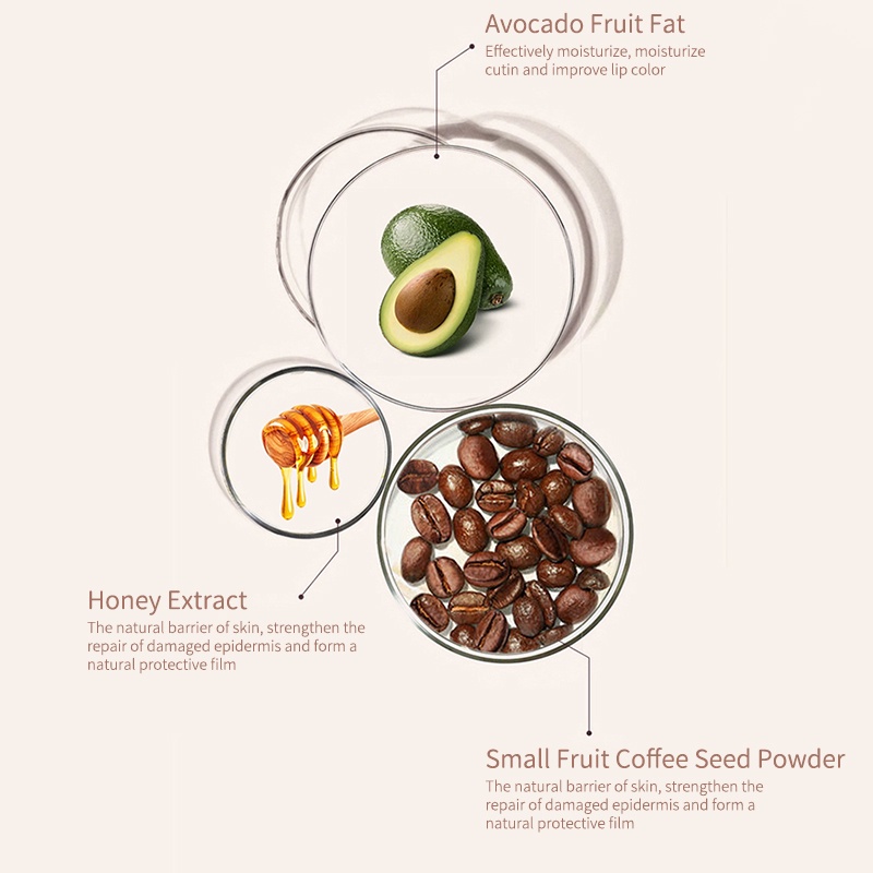 [Hàng mới về] Son tẩy tế bào chết cho da môi HANBOLI chiết xuất bơ/đào/cà phê chứa vitamin E dưỡng ẩm xóa mờ nếp nhăn