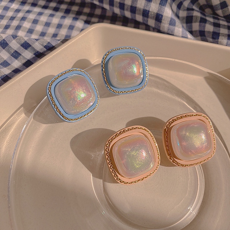 Bông Tai Mạ Bạc 925 Kiểu Hình Vuông Màu Kẹo Ngọt Phong Cách Hàn Quốc Thời Trang Mới S925 Dành Cho Nữ