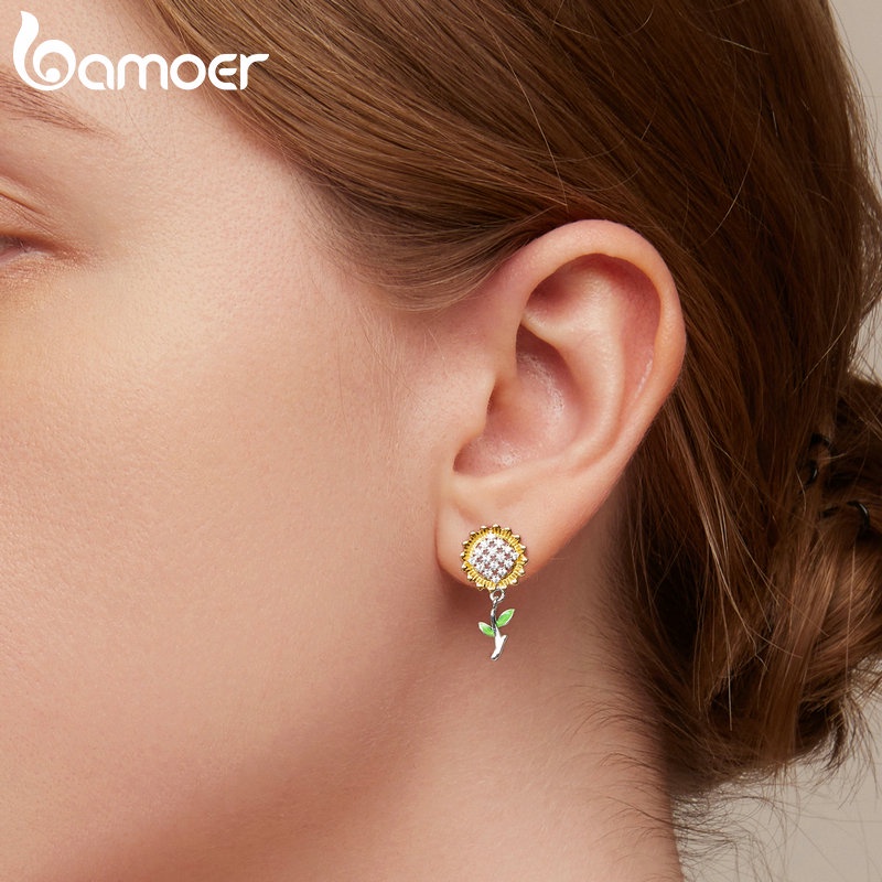 BAMOER Bông Tai bạc 925 HìNh Hoa HướNg Dương Dễ Thương