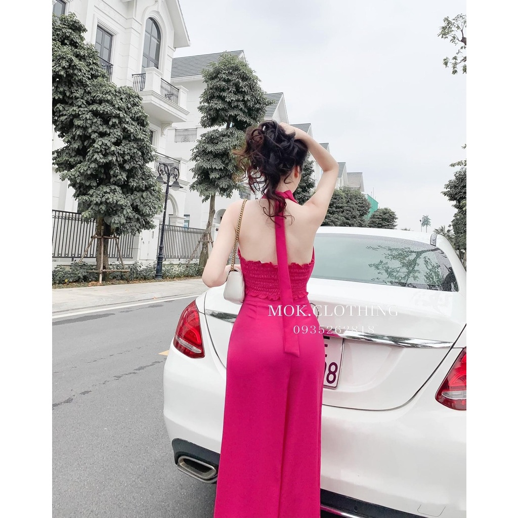 Set bộ bra cổ yếm mix quần ống rộng đi biển SL702