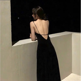 Đầm maxi đen đan lưng xẻ tà 😍