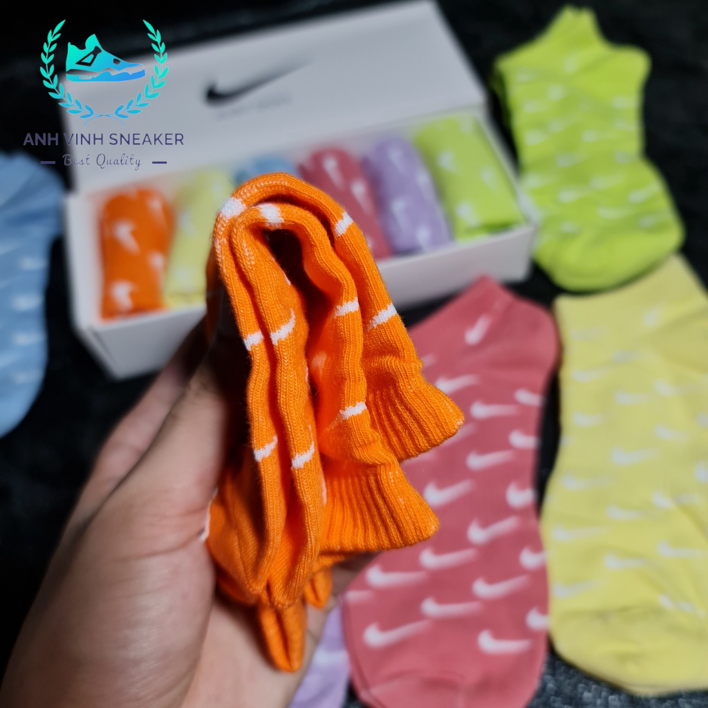 Tất nike cổ ngắn nhiều màu nữ vớ thể thao nhiều màu cổ thấp hộp 6 đôi cao cấp