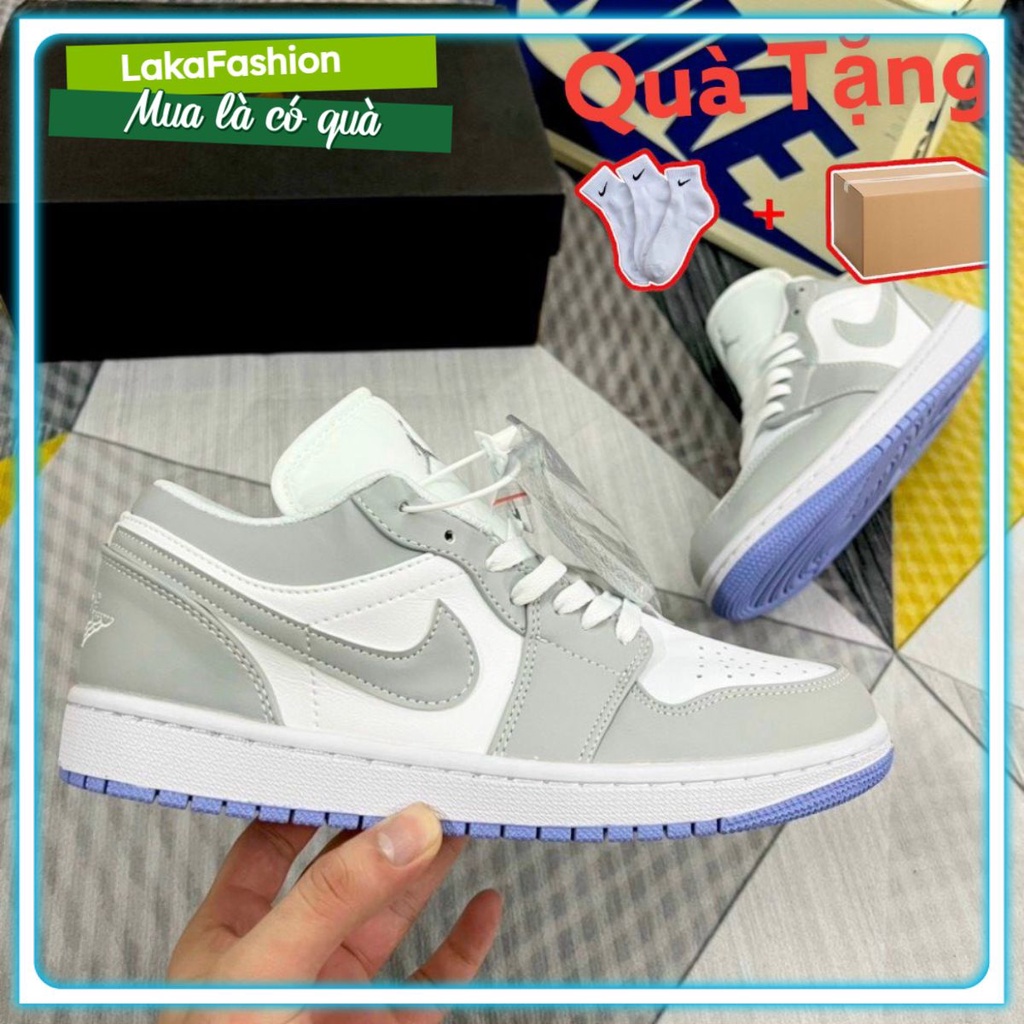 Giày Jordan xám trắng đế xanh, Giày Jordan 1 cổ thấp JD grey xám đế xanh bản đẹp full box bill tặng box bảo vệ