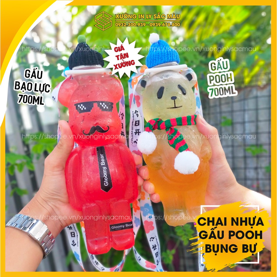 HOT Combo 10 bình nhựa chai nhựa hình Gấu Pooh bụng bự 700ml