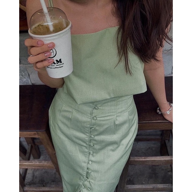 LILLIE | Set váy 2 dây nút bọc