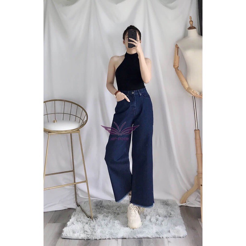 Quần Jeans Culottes Nữ Cạp Cao Chất Dày Dặn/VNXK