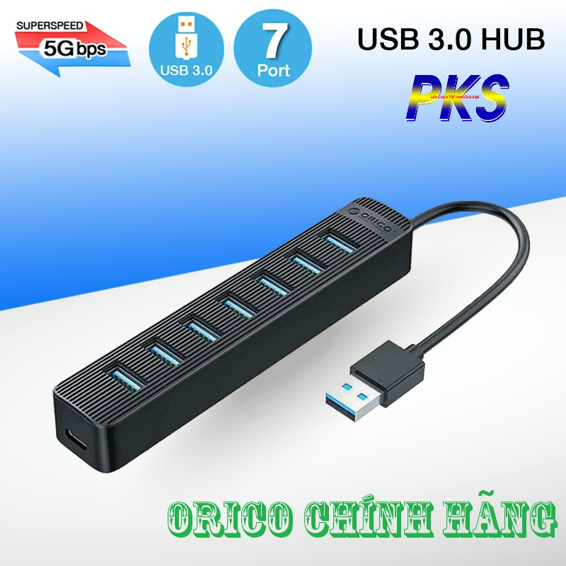HUB chia 7 cổng USB 3.0 Orico tích hợp cấp nguồn phụ cổng Type-C tiện dụng