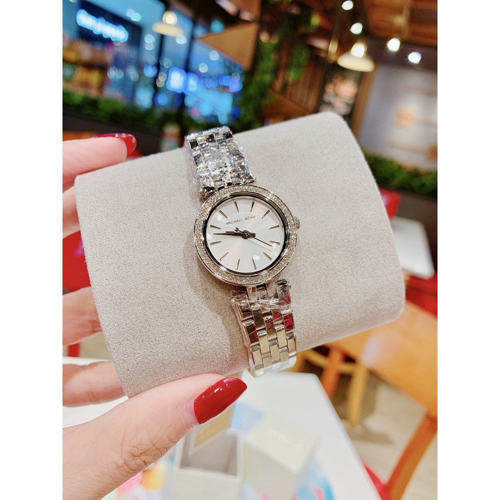 Đồng Hồ Michael Kors Nữ MK3294 Dây Kim Loại Bạc Viền Đính Đá 26mm Chính Hãng