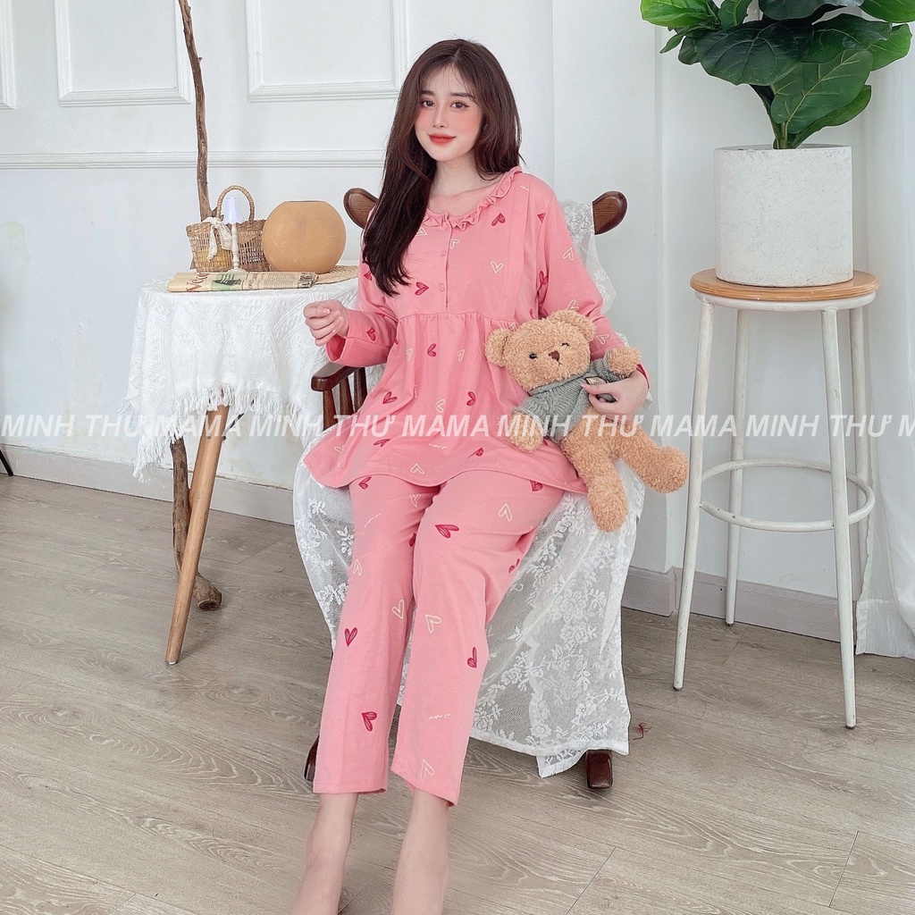 Bộ bầu - bộ sau sinh - chất liệu cotton - kiểu mới thời trang ( 3 nút - dài - QDTD - MS - 010 )