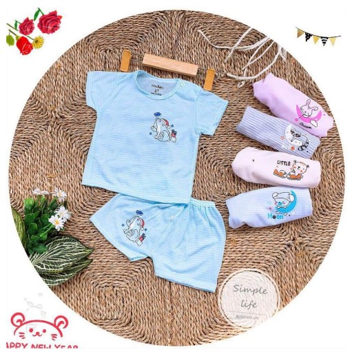 Combo 5 bộ quần áo cọc tay NouBaby (mẫu kẻ ) mặc màu hè cực mát cho bé sơ sinh từ 0 tháng đến 14 tháng