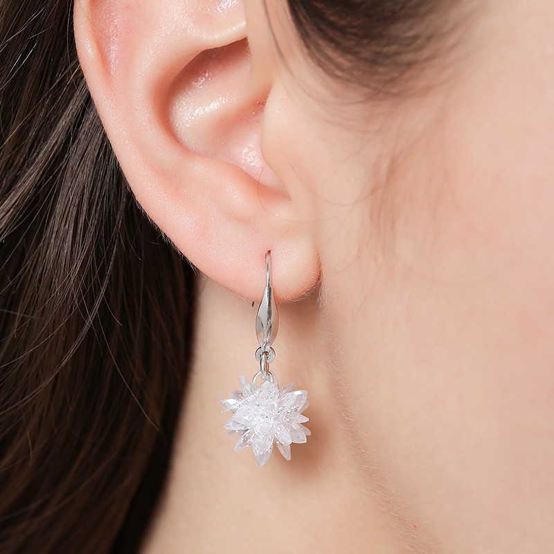 Bông tai bạc nữ dạng móc đá pha lê tuyết DaLiA Jewelry khuyên tai bạc chùm hoa xinh