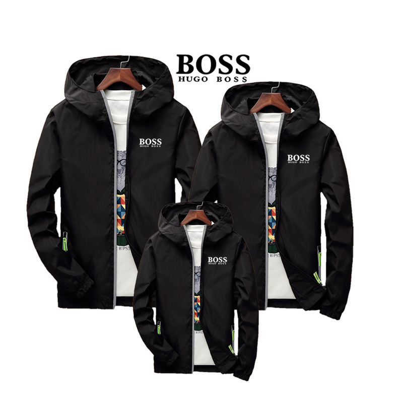 Hugo Boss Áo Khoác Bóng Chày Dáng Rộng Có Mũ Trùm Phản Quang Chống Gió Chống Thấm Nước Thời Trang Hàn Quốc Cho Gia Đình