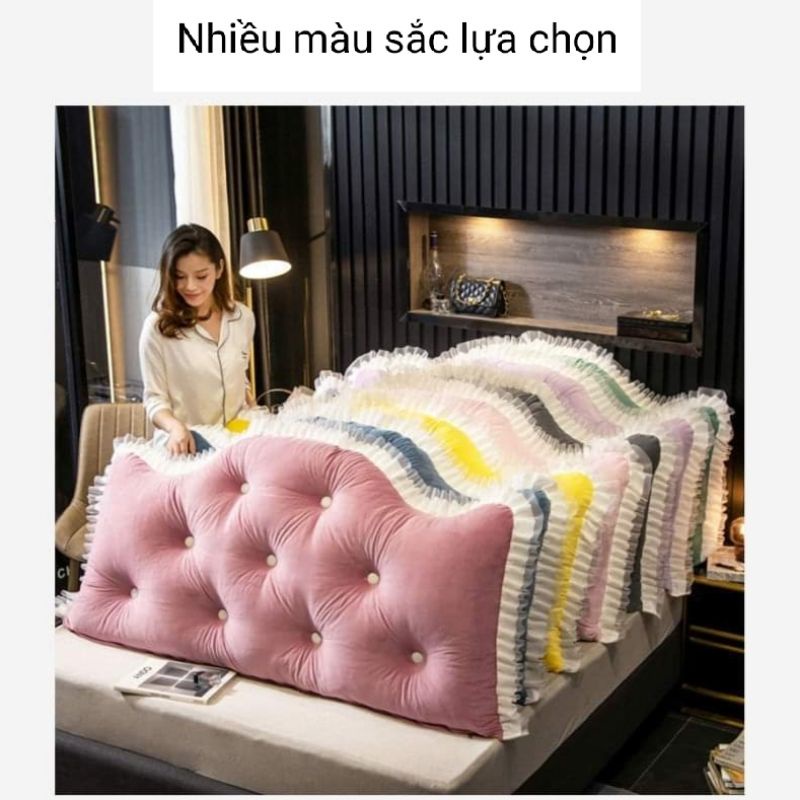 Gối tựa đầu giường hình vương miện đính khuy trang trí phòng ngủ size 1m5 và 1m8 nhiều màu