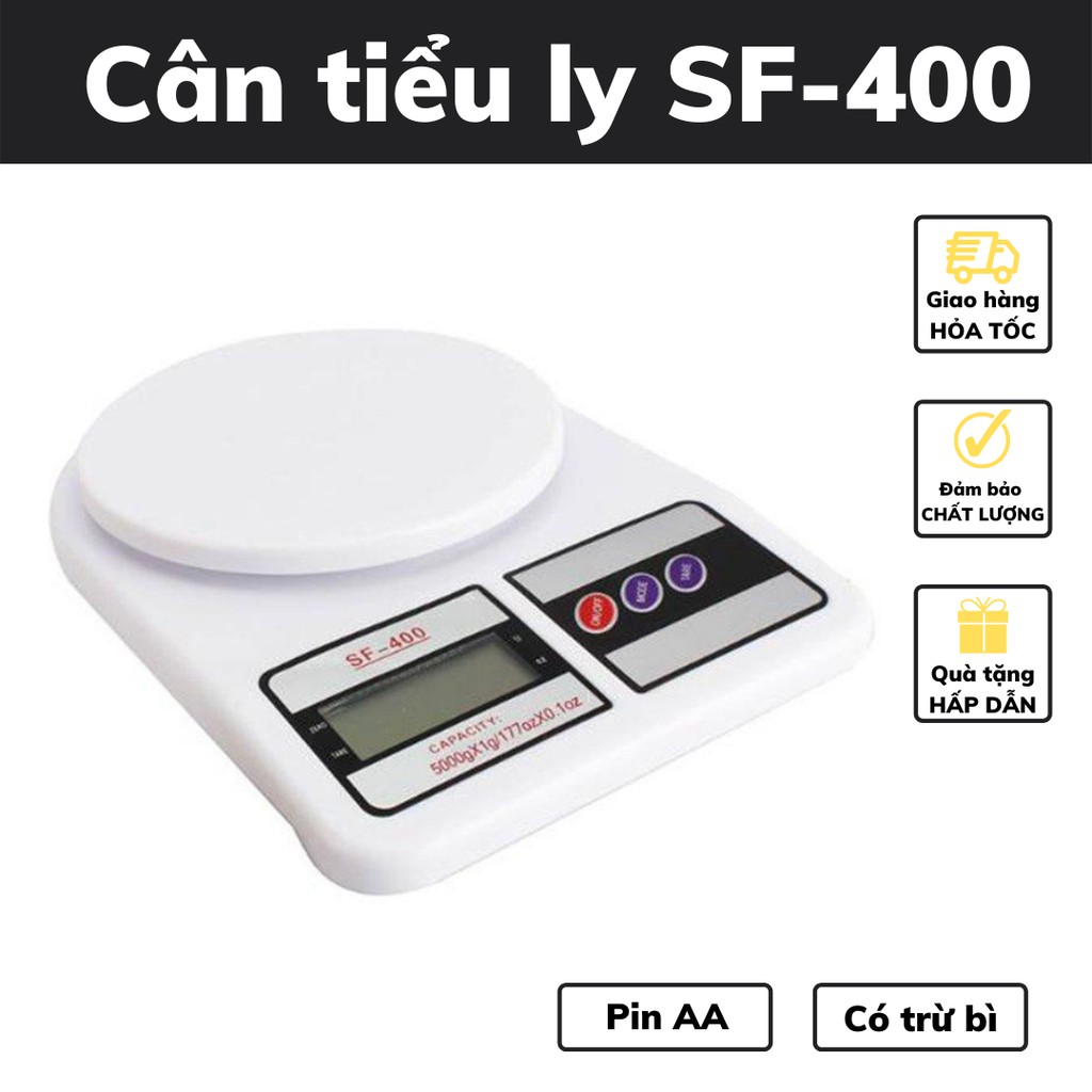 Cân tiểu ly điện tử SF-400 định lượng 1g  - 10kg mini làm bánh pha chế nhà bếp độ chính xác cao tặng kèm pin AA