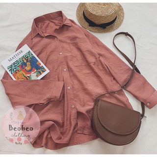 Áo sơ mi oversize hồng có túi ulzzang