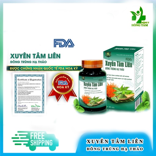 Xuyên Tâm Liên - Đông Trùng Hạ Thảo - Hỗ Trợ Tăng Cường Sức Đề Kháng - Hôp 60 Viên [Hàng Chính Hãng]
