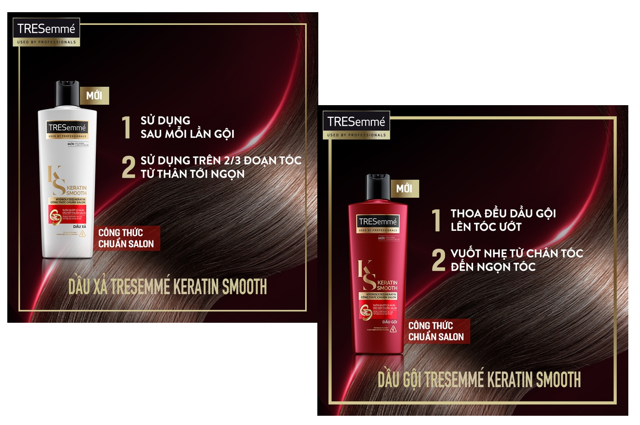 Combo Gội & Xả TRESemmé Keratin Smooth cho tóc khô xơ rối chuẩn salon Hydrolyzed Keratin Vào Nếp Suôn Mượt 640g & 620g