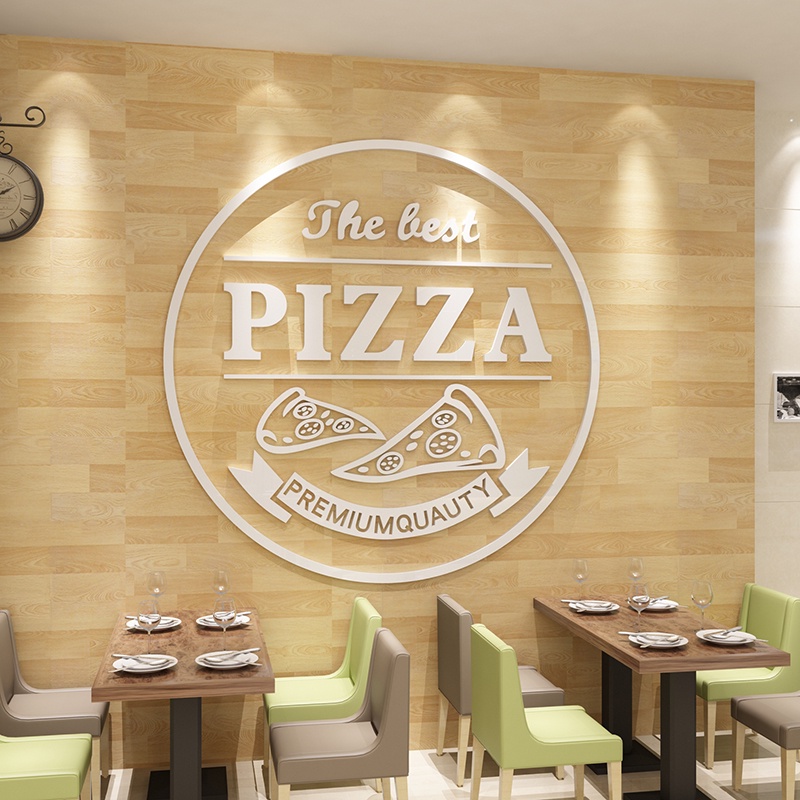 Tranh mica dán tường - Trang trí tường cửa hàng bánh pizza, nhà hàng đồ ăn nhanh, burger, gà rán