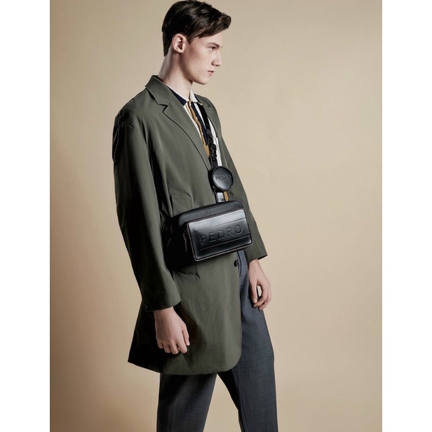 Set túi đeo chéo Nam Pedro kèm ví tròn hàng đẹp căng đét chuẩn Au size 25