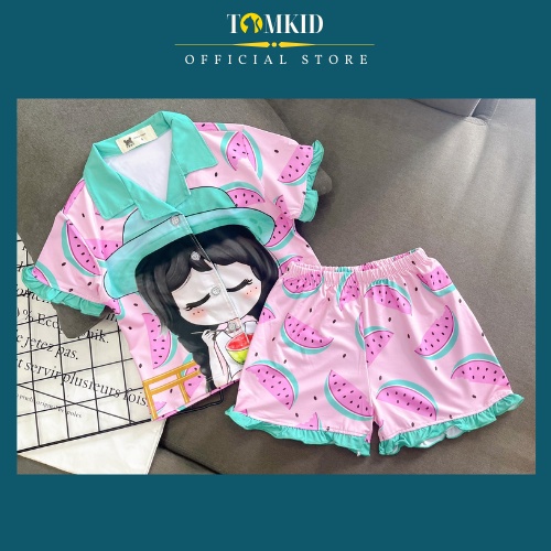 Bộ pijama lửng cho bé gái loại 1 hình in 9-40Kg TomKids