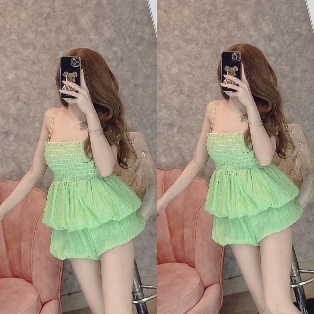 Đồ ngủ sexy 2 dây gợi cảm, đồ ngủ nữ chất xốp may 2 lớp áo dây bún kiểu dáng dễ thương Freesize - Linqustore