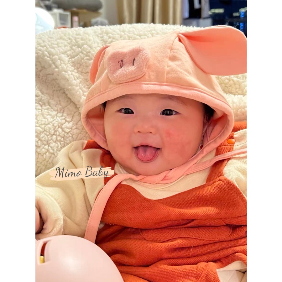 Mũ cotton buộc dây hình heo hồng dễ thương cho bé MD154 Mimo Baby