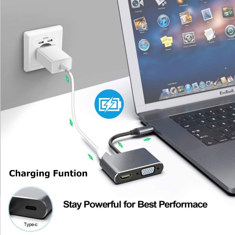 Bộ chia cổng USB C sang HDMI 4K VGA USB 3.0 PD 87W cho Macbook pro