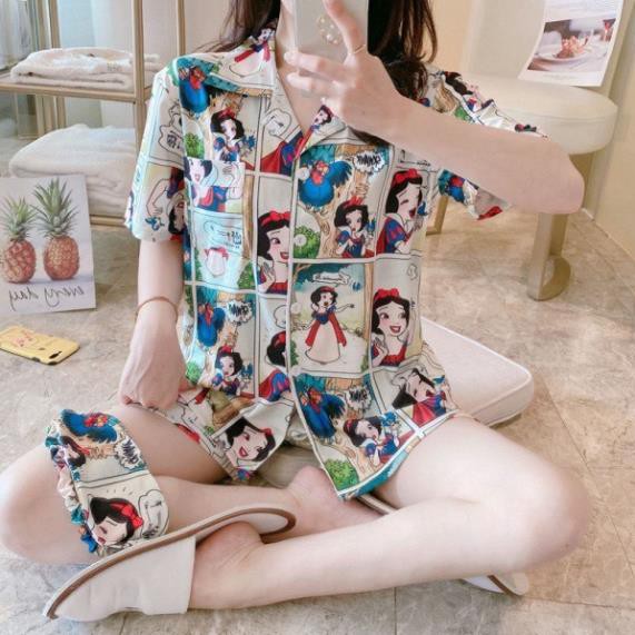 Bộ ngủ pijama hoạt hình cộc tay nữ - Set quần áo thun Pizama hình thú mặc nhà set ngủ mùa hè HOT