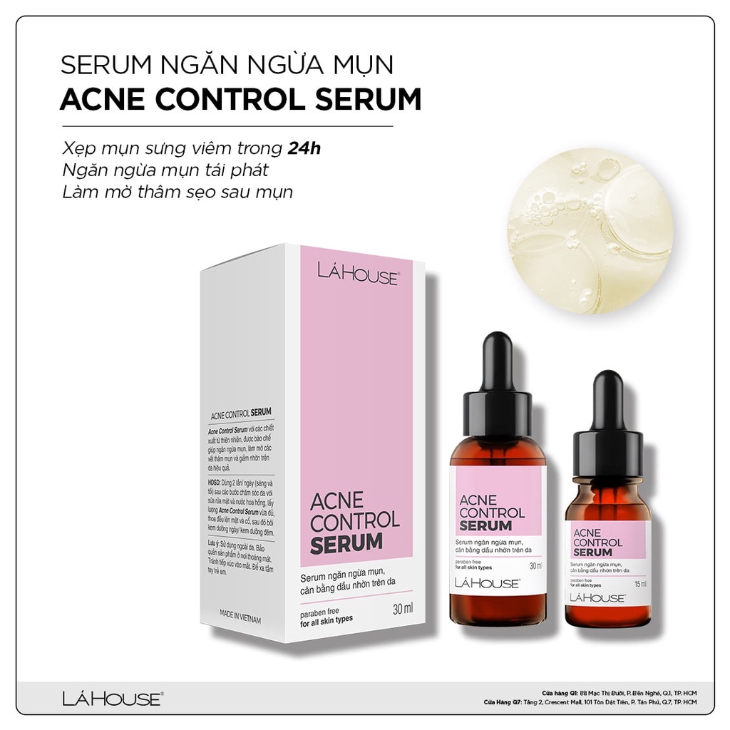 Serum ngăn ngừa mụn,giảm nhờn, giảm mụn Lá House Acne Control 15ml/30ml