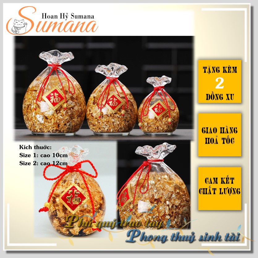 Túi tiền vàng Phong thuỷ đế kiếng - trang trí bàn thờ ông địa - Hoan Hỷ Sumana