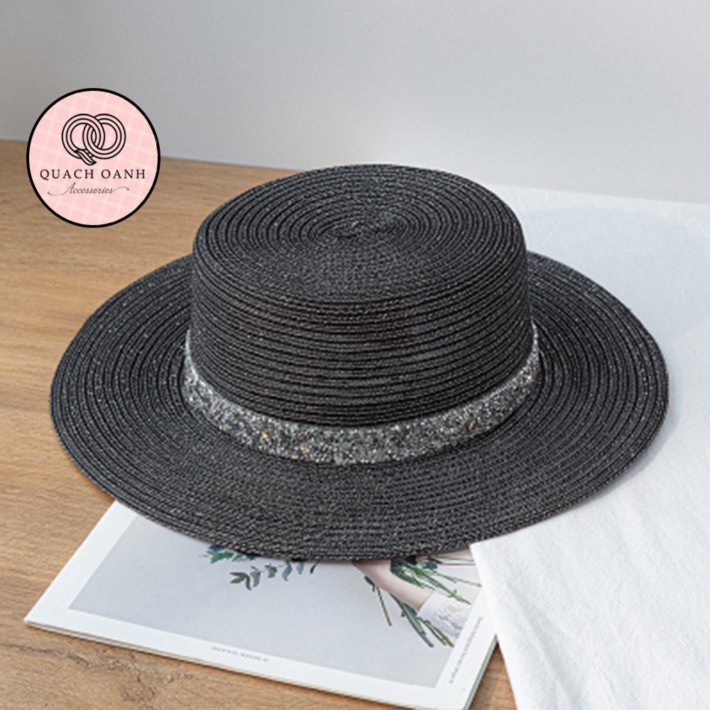 Mũ cói mềm, nón cói đi biển nữ lưới trong vành rộng đính chữ M phong cách vintage chống nắng - MU64