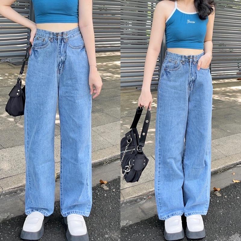 [NEW] Quần jean nữ lưng siêu cao dáng ống rộng dài, hàng cao cấp - Ms04