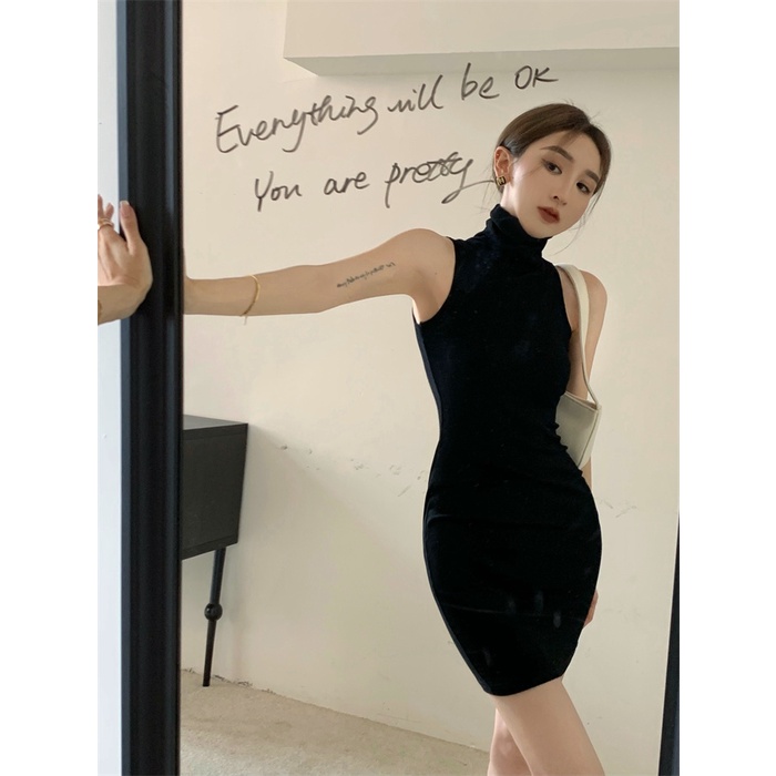 DUNEA Đầm không tay dáng ôm Cổ Lọ Thiết Kế Ôm Sát Quyến Rũ