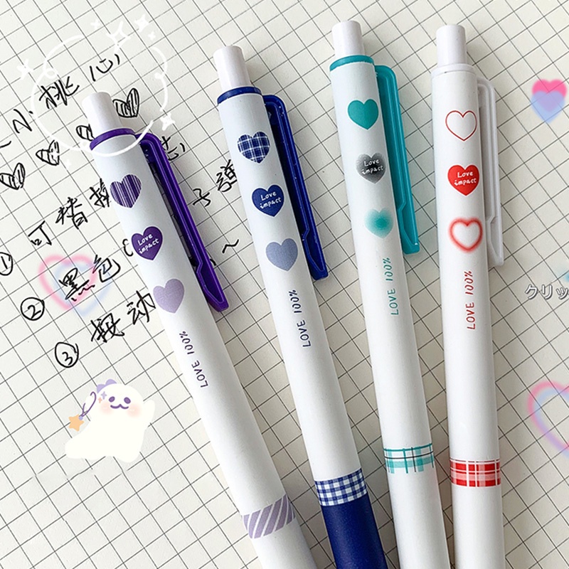 Set 6 Bút Bi Mực Đen Ngòi 0.5mm Hình Trái Tim Xinh Xắn