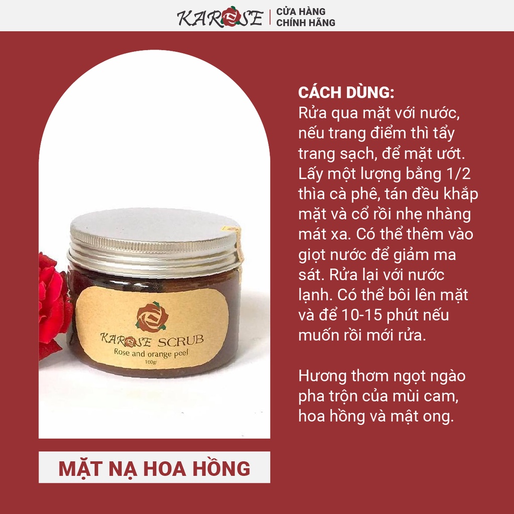 (DATE MỚI NHẤT, 100gr) Rửa mặt tẩy da chết mềm mịn sáng da 100% tự nhiên không hóa chất Karose Scrub