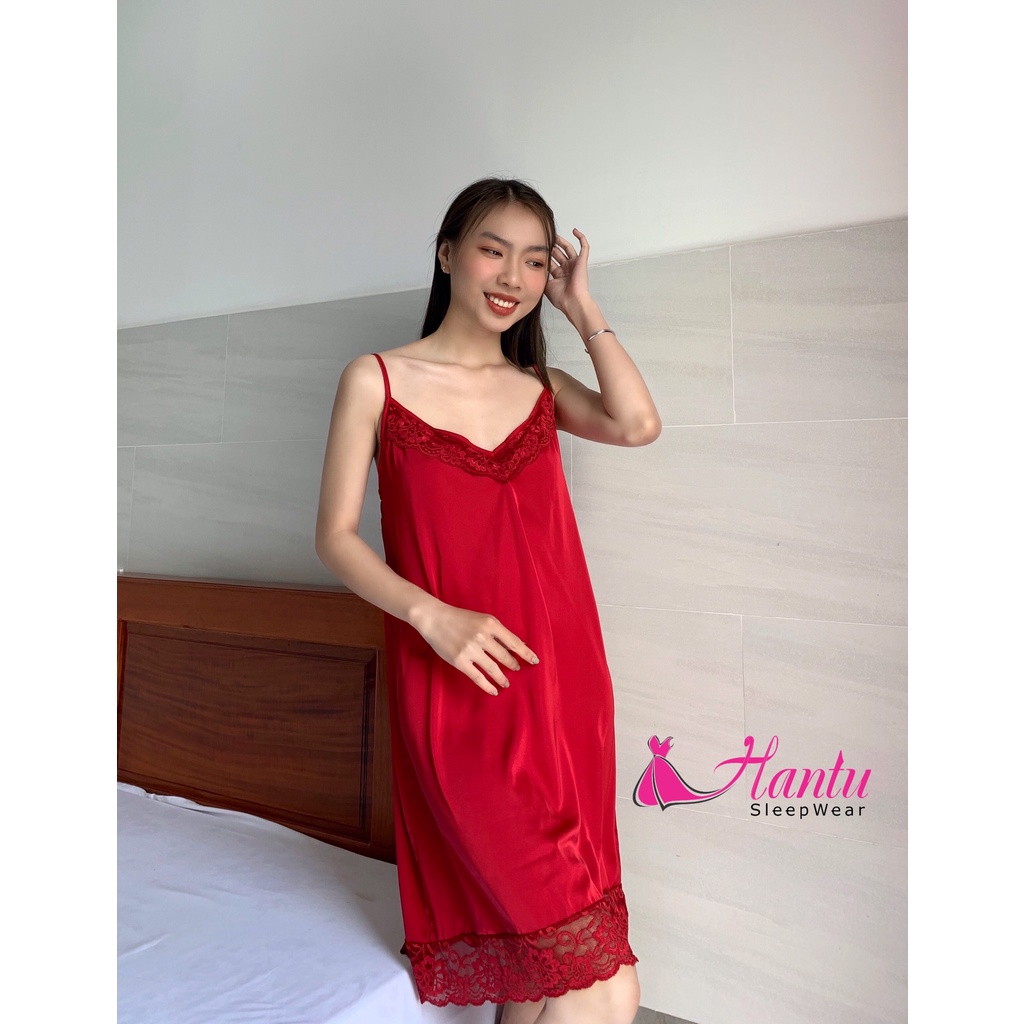 Hantu Sleepwear- Set áo choàng ngủ lụa kèm váy 2 dây mặc nhà,chụp hình cô dâu xinh xắn