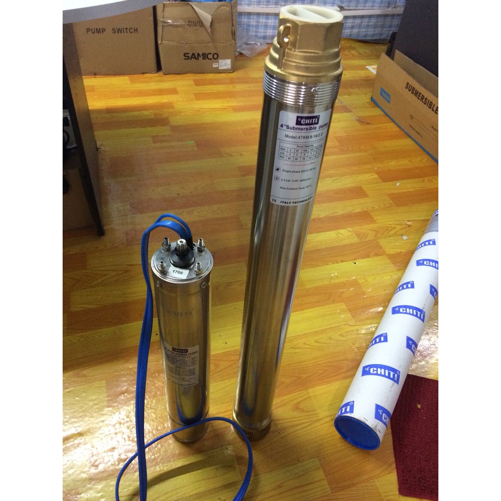 CHITI 3HP-2.2KW Bơm hỏa tiễn 4TKM6-19/2.2  bơm chìm giếng khoan 110 hiệu 1 pha họng ra 49mm