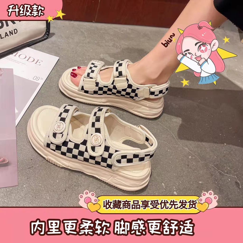 Jiashucheng Xiaoxiang Giày Sandal Quai Dán Đế Dày Chống Trượt Phong Cách Hàn Quốc Thời Trang Mùa Hè Dành Cho Bạn Nữ